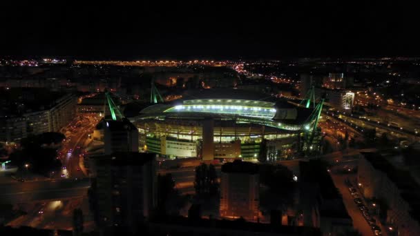 Повітряний Вид Арену Хосе Альваладе Темним Вечірнім Світлом Лісабоні Кружляючим — стокове відео