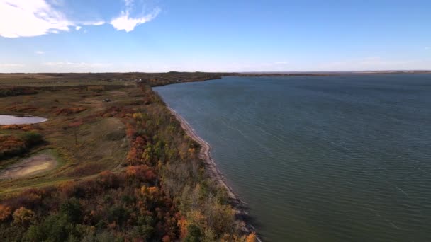 Cinematic Aerial Footage High Buffalo Lake Rochon Sands Provincial Park — Stock Video