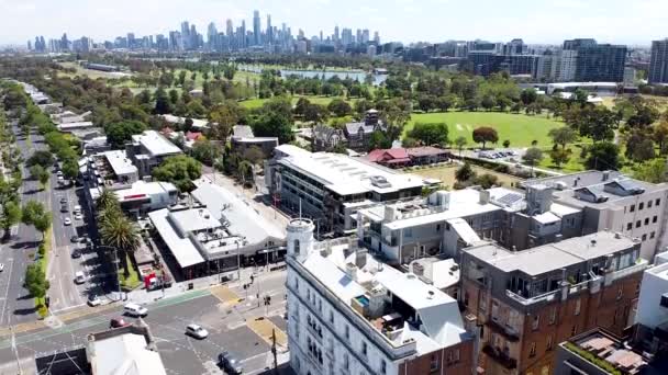 Aerial Widok Panoramę Melbourne Kilda Dron — Wideo stockowe