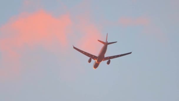 从机场俯瞰金光闪闪的天空中升空的飞机 — 图库视频影像