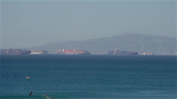 Containerfartyg Som Sitter Vid Kusten Long Beach Harbor West Coast — Stockvideo