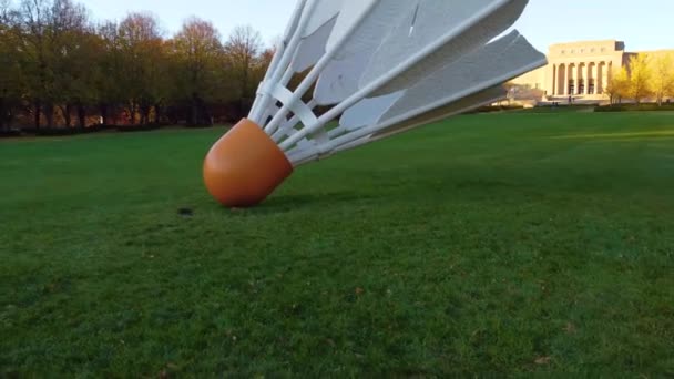 Skulptur Konst Hög Skott Med Byggnad — Stockvideo