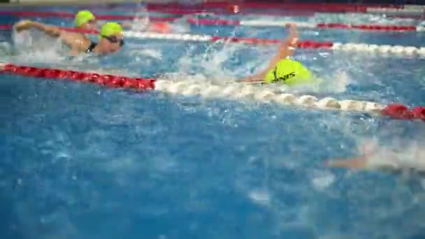 Treinamento Nadadores Piscina Profissional Com Touca Óculos — Vídeo de Stock