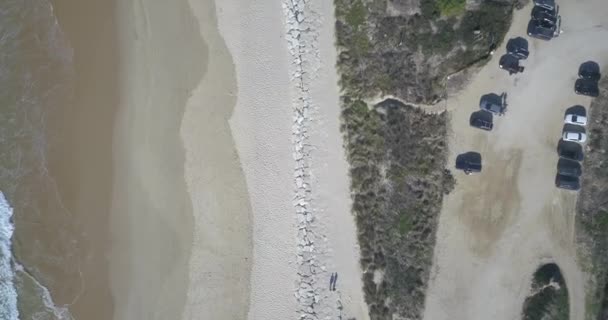 Obere Antenne Des Strandes Mit Einigen Steinen Bäumen Und Sand — Stockvideo