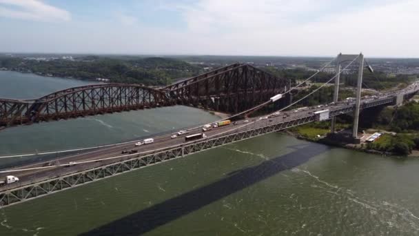 Quebec Brücke Über Den Fluss Laurence Aus Der Luft — Stockvideo