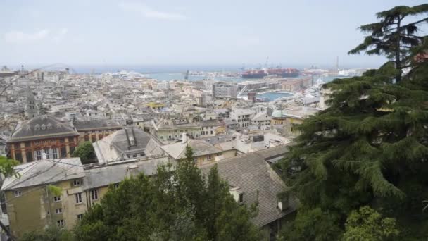 Beautiful City View Genoa Italy Panning Aerial Shot — Stok Video