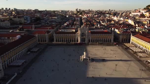 Drone Video Lissabons Stora Torg Praa Comrcio Portugal — Stockvideo