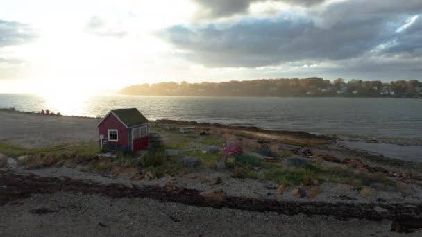 Impressionante Tiro Aéreo Uma Barraca Costa Harpswell Maine — Vídeo de Stock