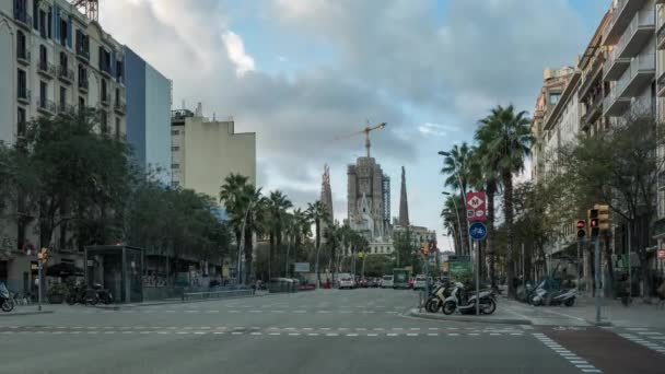 Dusk Time Lapse Sobre Cidade Barcelona Com Tráfego Movimentado Céu — Vídeo de Stock