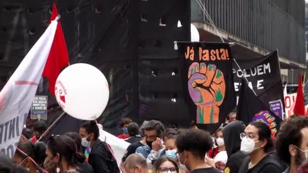 黒人はブラジル人である 黒の良心の日 ボルソナーロ大統領に対する抗議 パウリスタ通りで — ストック動画