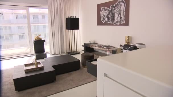 Rotterdam Netherlands Luxury Skyline Apartment Interior Skyline View Dolly Track — Stock Video