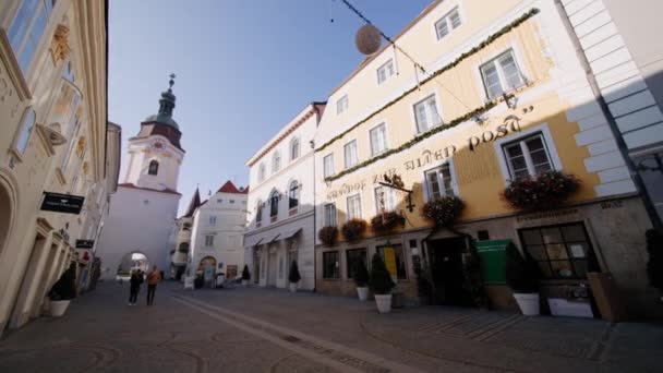 Krems Deki Landstrae Caddesi Avusturya Daki Steiner Tor Manzaralı — Stok video