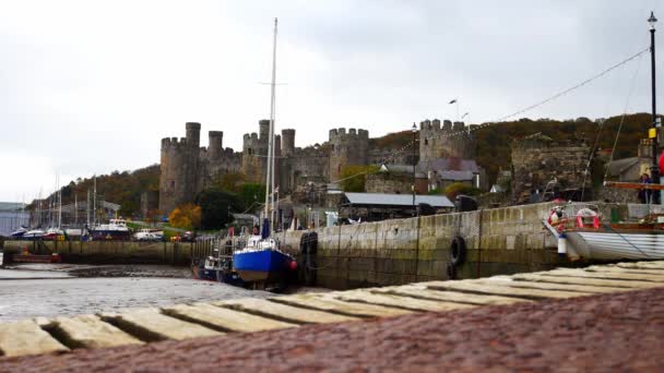 Touristische Conwy Hafen Und Burg Marktstadt North Wales Küste Walisischen — Stockvideo