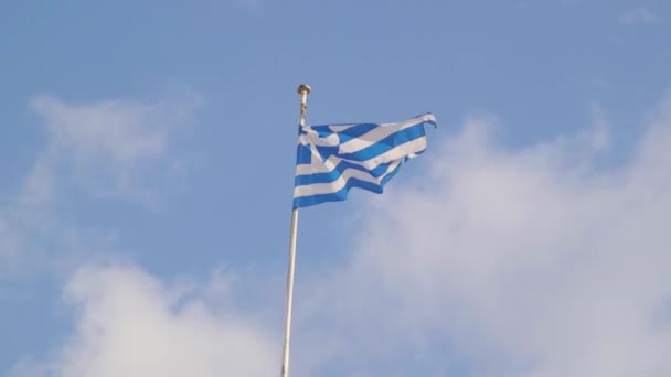 Vlajka Řecké Modrém Pozadí Oblohy — Stock video
