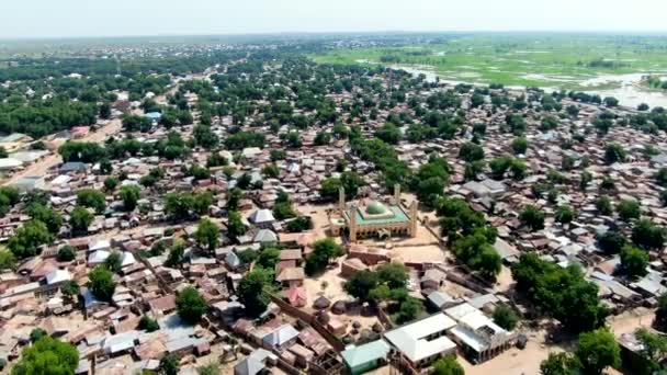 Vliegen Argungu Stad Nationale Moskee Kebbi State Nigeria — Stockvideo