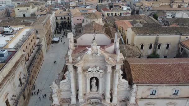 Luchtdeel Van Een Siciliaanse Barokke Kathedraal Het Centrale Plein Syracuse — Stockvideo