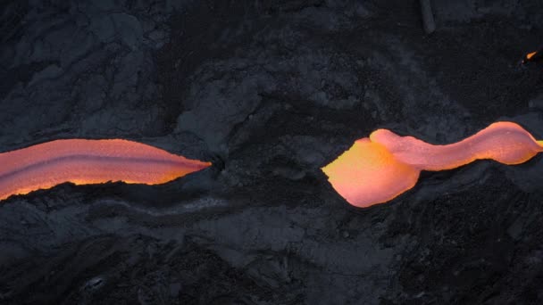 Estática Top Drone Shot Fluxos Lava Fluindo Vulcão Cumbre Vieja — Vídeo de Stock