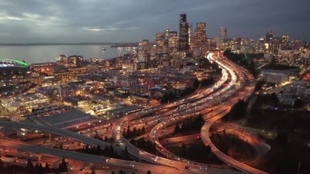 Fotografia Órbita Aérea Drone Aéreo Centro Seattle Central Business District — Vídeo de Stock