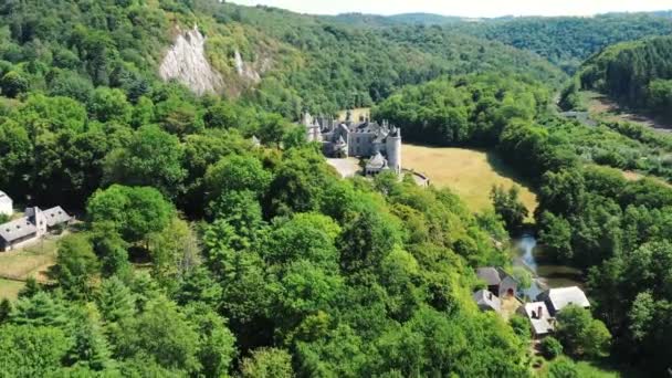 Renoviertes Schloss Inmitten Dichter Wälder Fluss — Stockvideo