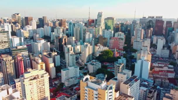 Vista Avenida Paulista Sao Paulo Brasil Gran Horizonte Con Montón — Vídeos de Stock