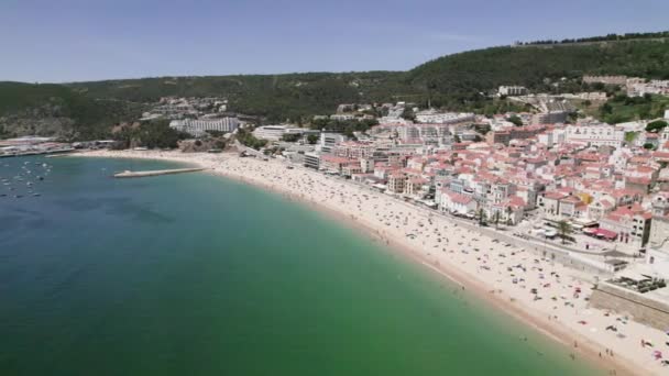 Vista Panorámica Aérea Playa Sesimbra Portugal — Vídeos de Stock