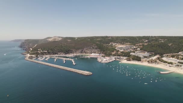 Sesimbra Port Portugal Panoramisch Uitzicht Vanuit Lucht — Stockvideo