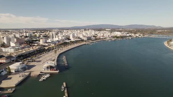 Portimao City Seafront Promenade Portugal Aerial Forward — Stock Video