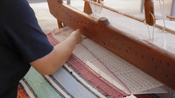 Making Carpet Traditional Weaving Loom — Stock Video