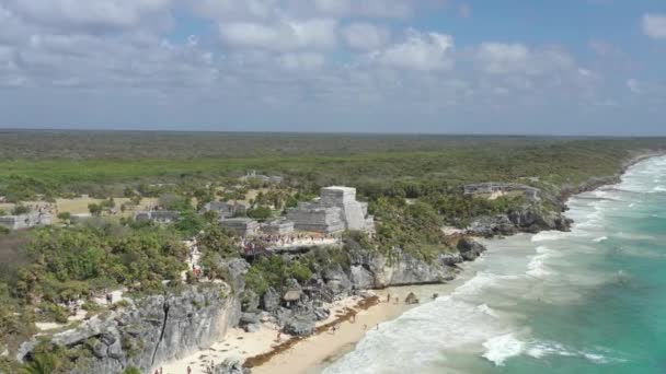 Vue Aérienne Par Drone Des Ruines Front Mer Maya Tulum — Video