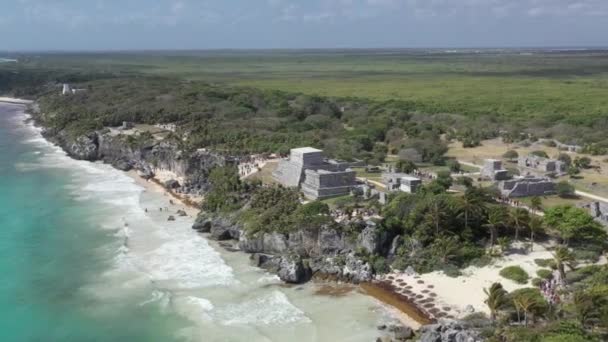 Mayské Trosky Pláž Tulum Mexiku Vzdušné Kroužení — Stock video