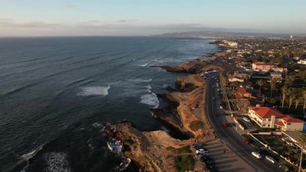 San Diego Dzielnica Sunset Cliffs Widok Lotu Ptaka Wybrzeże Ruch — Wideo stockowe