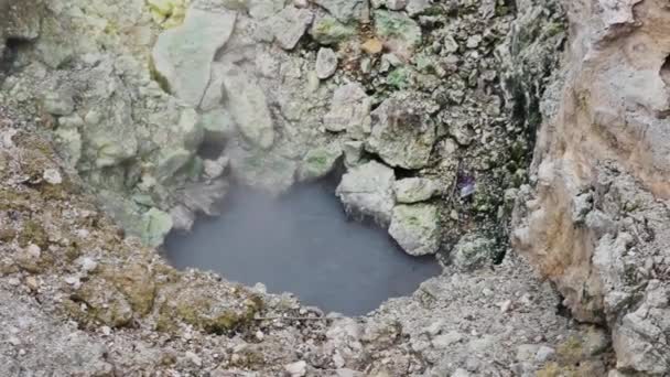 Exploratie Van Stijgende Stoom Van Kleine Waterpoel Omgeven Door Vulkanische — Stockvideo