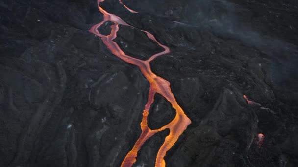 Drone Tiro Inclinando Vulcão Cumbre Vieja Córregos Lava — Vídeo de Stock