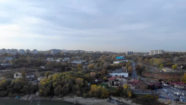 Panorama Van Wolkenkrabbers Galati City West Moldavië Roemenië Luchtfoto Terugtrekken — Stockvideo
