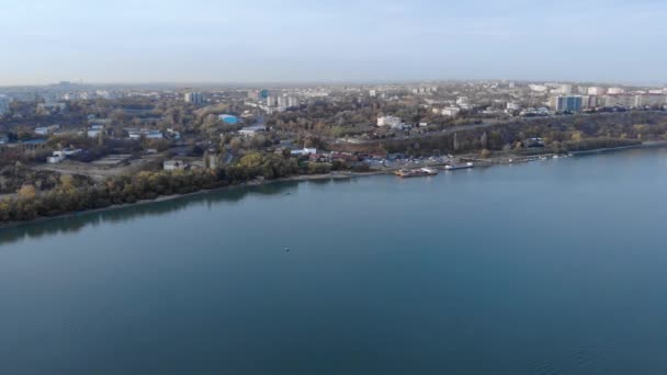 Centro Ciudad Galati Junto Río Danubio Oeste Moldovia Rumania Aéreos — Vídeos de Stock