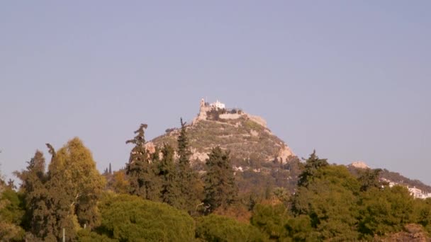 Bergkasteel Het Centrum Van Athene Griekenland — Stockvideo