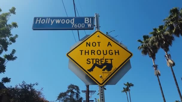 Hollywood Boulevard Street Road Signs Los Angeles California Usa Close — Stock video