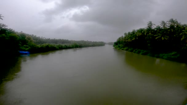 Sadolxem Brücke Monsun Bei Regen Goa Indien — Stockvideo