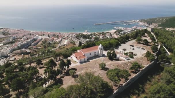 Церква Носса Сенора Кастело Сесімбрі Португалія Аеродинамічна Орбіта — стокове відео