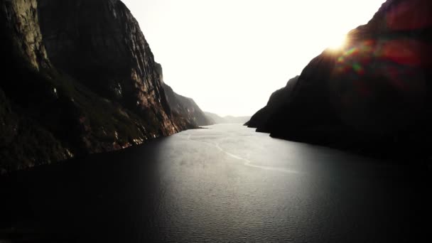 Beautiful Norwegian Fjord Sunset Aerial — Stock Video