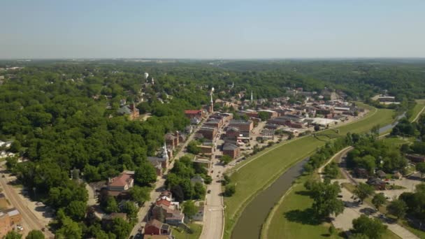 Aerial Orbiting Shot High Galena Illinois Small Town Usa — стоковое видео