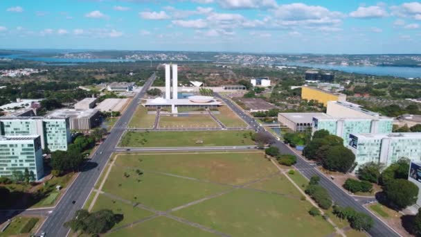 Zicht Brasilia Brazilië Met Een Meer Achtergrond Met Regeringskantoren Het — Stockvideo