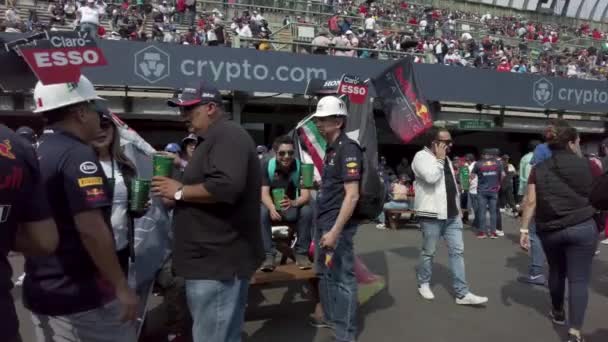 Mexicaanse Fans Ondersteunen Sergio Checo Perez Met Vlaggen Juichen Grand — Stockvideo