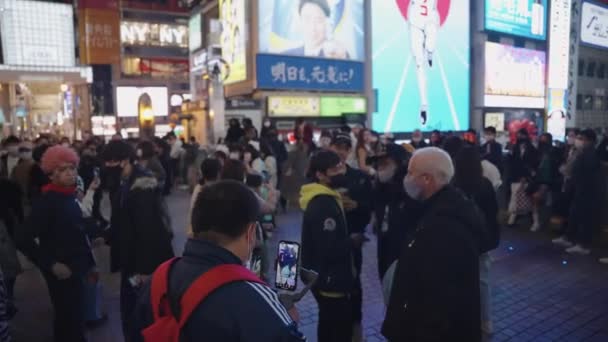 Disfraces Halloween Puente Glico Ebisu Osaka Por Noche Pan Cámara — Vídeo de stock