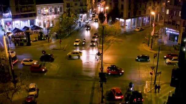 Encrucijada Por Noche Centro Atenas Grecia — Vídeos de Stock