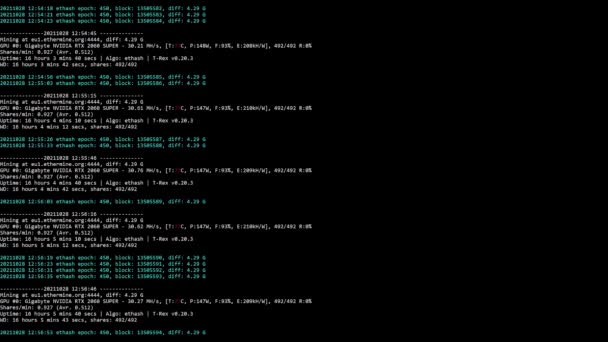Estrazione Ethereum Cripto Valuta Uno Schermo Nero Scorrendo Passato — Video Stock