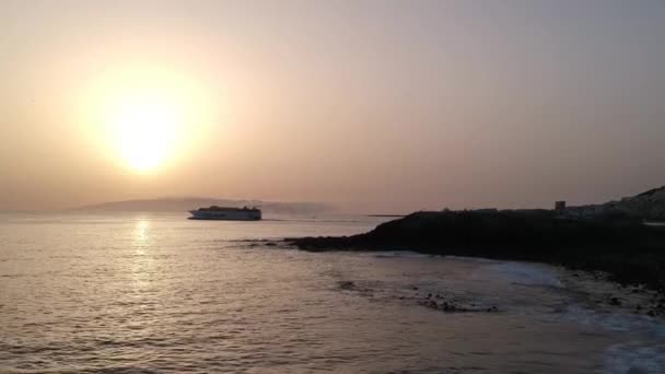 Drone Rising Shot Transport Boat Leaving Port Tenerife — Stock Video