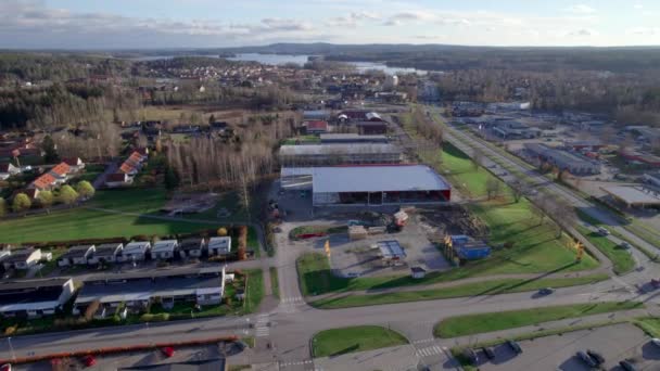 Área Construção Dolly Órbita Aérea País Nórdico — Vídeo de Stock