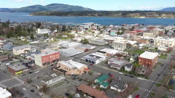 Cinematic Drone Aéreo Dolly Shot Charming Historic Anacortes Midtown Old — Vídeos de Stock