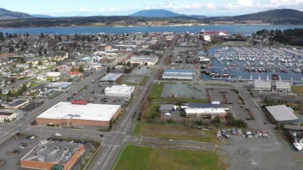 Cinematic Aerial Drone Pan Shot Anacortes Midtown Old Town Waterfront — Stock Video